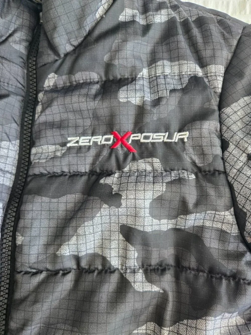 ZeroXposur Kids Puffer Jacket Gray Black Camo Warm Winter Coat Size M 10-12